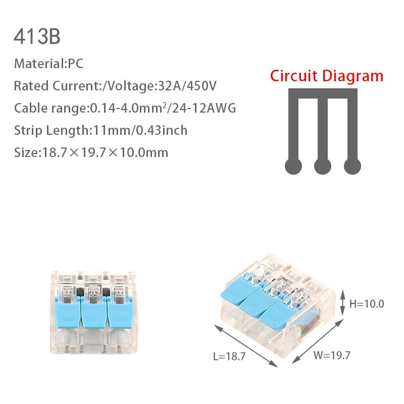 10 PCS Wire Connector Mini Quick Connector Universal Compact Wire Connector Plug-in Wire Terminal Home Wiring Connectors: 10PCS 413BL