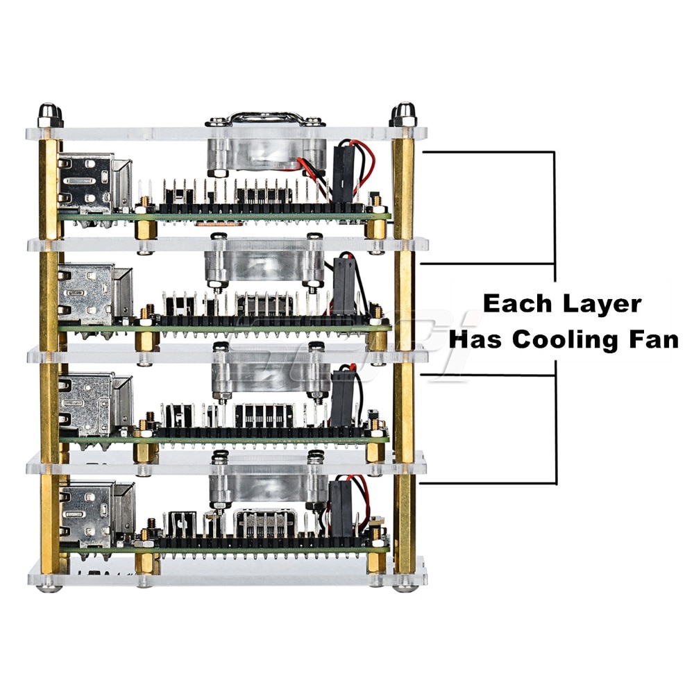 52Pi 4Layer Transparent Clear/Dark Brown Acrylic Case Cooling Fan Heatsink Screwdriver for Raspberry Pi 4 B / 3B+ / 3B/2B/B+