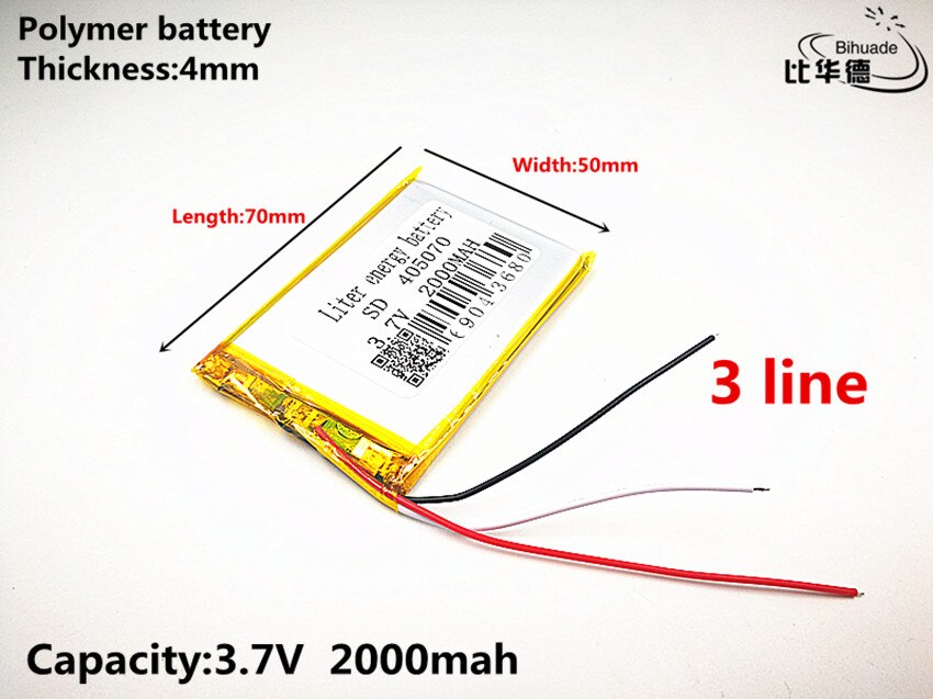 3 linie gute qulity 3.7v,2000 mah ,405070 polymer lithium-ionen/li-ion batterie für spielzeug, power bank, gps ,mp3,mp4