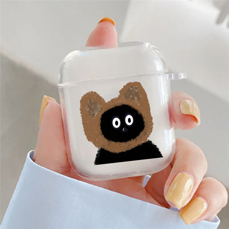 Funny Cartoon Black Cat Earphone Case For Apple AirPods 4 3rd 2 Pro 2 Transparent Cover For Airpod 1 3 Protective Cute Box Shell: XXL / BROWN