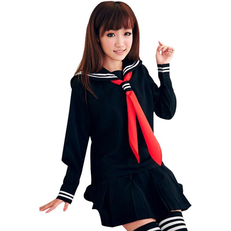 Japanese School Uniform For Girls Sailor Tops+Tie+Skirt Navy Style Students Clothes For Girl Plus size Lala Cheerleader clothing