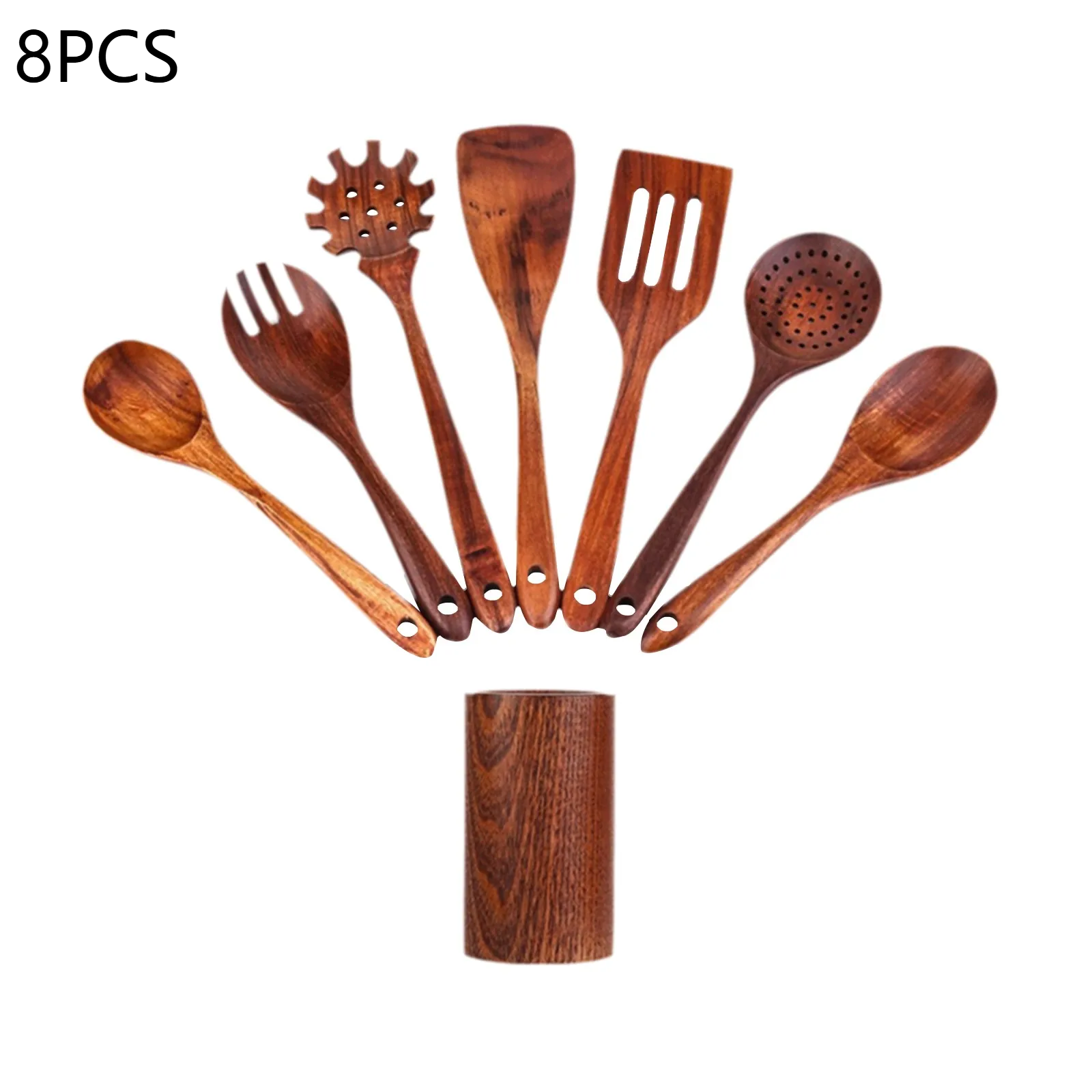 Wood Kitchenware Cooking Set Household Cooking Spoon Set Salad Spoon Fork Stirring Spoon Kitchen Baking Set: Silver