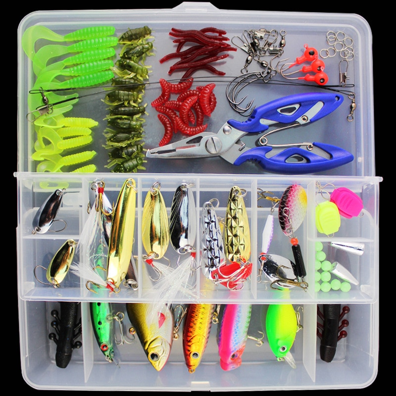 Multi fiskeri lokkesæt spinner crankbait minnow popper vib blød hård ske crank lokkemad fiskekroge tilbehør til redskabsboks