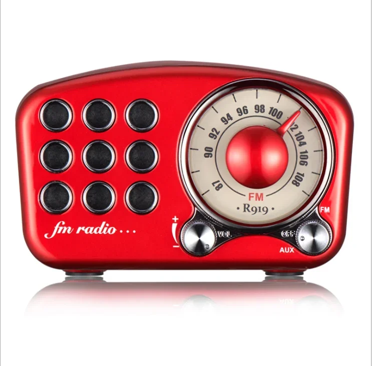 Portable Retro Radio Bluetooth Speaker Walnut Wooden FM Radio Old Fashioned Classic Style Support TF Card Or AUX Cable Play: Red