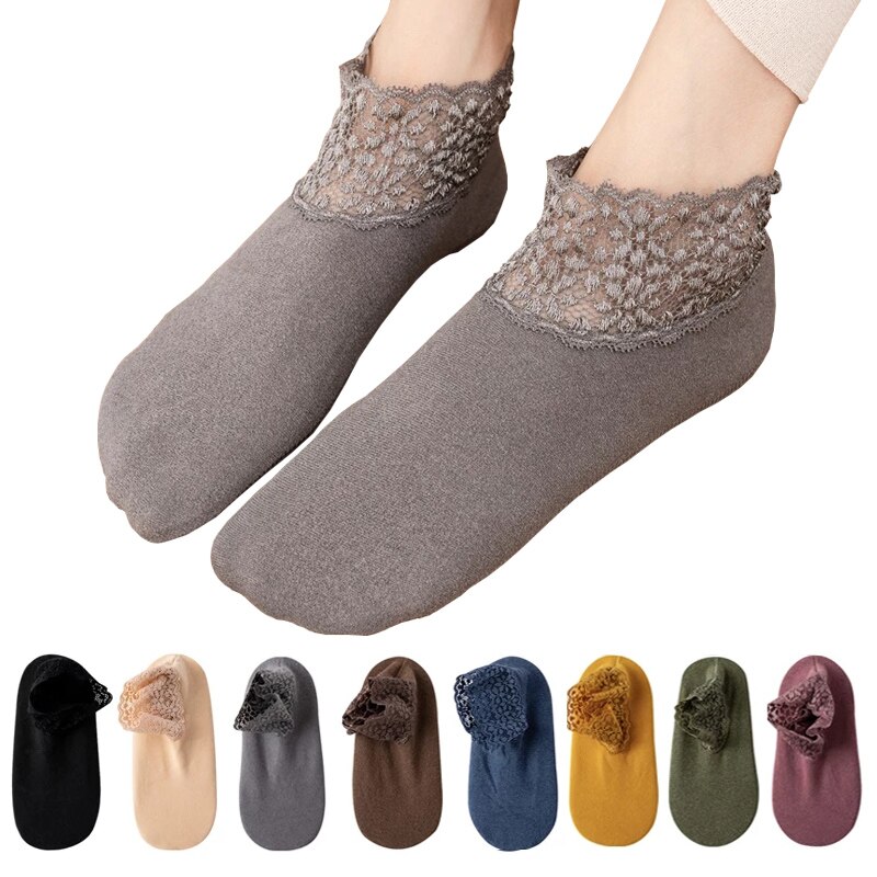 1 Pairs Thicken Winter Lace Women Socks Warm Thermal Soft Solid Color Socks Wool Cashmere Snow Velvet Socks Home Floor Socks
