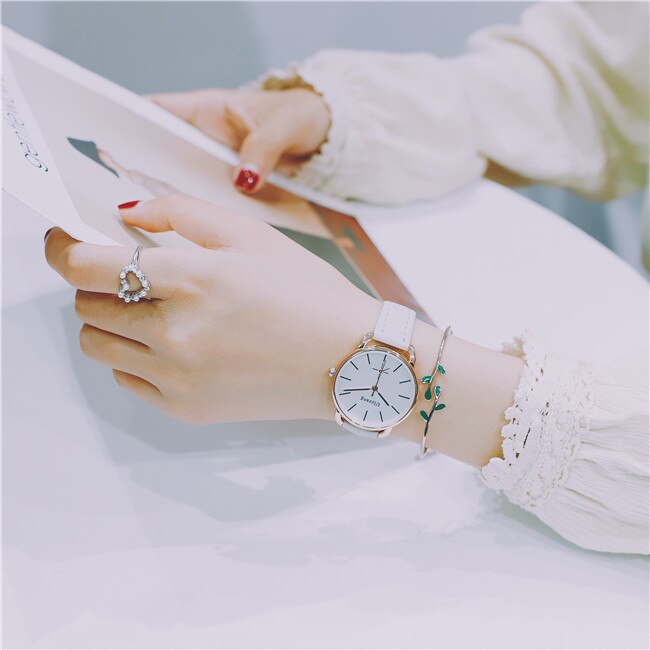 Ulzzang-relojes para mujer de cuero Vintage, de cuarzo, informal, de lujo,: Light grey