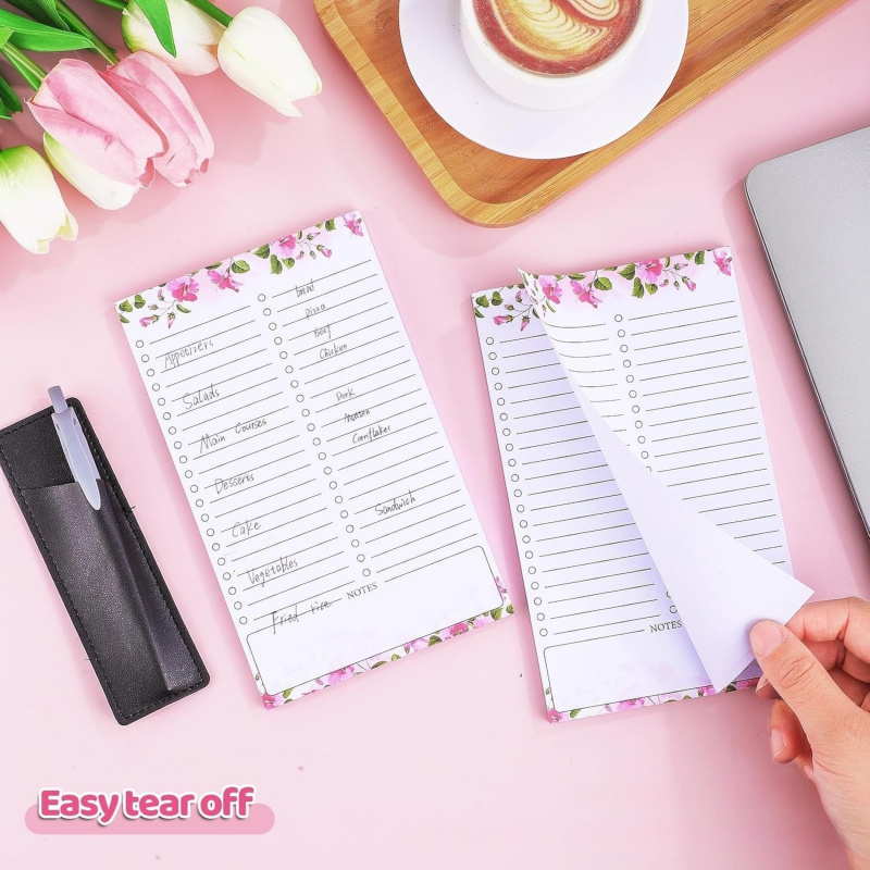 1pc Pink Flowers Magnetic Refrigerator Notepad，Portable Magnets Memo，Home Kitchen Shopping List Student Office Plan Notepad
