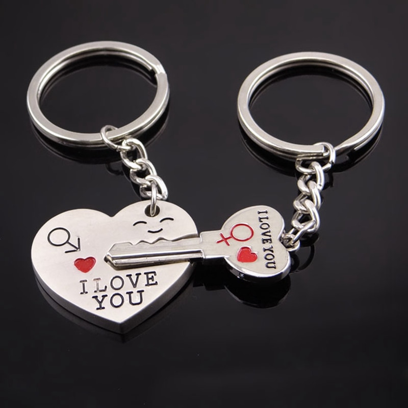 1 paar zilveren sleutelhanger met hartjes, liefhebbers van liefde, valentijnsdag, ik hou van jou, sleutelhanger met letters, sieraden voor