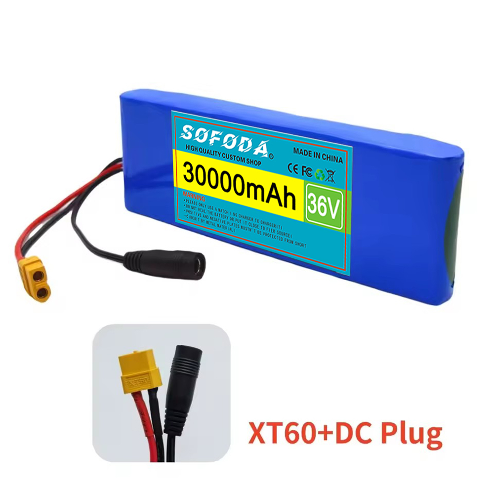 Große Kapazität 36 V 30000 mAh 10S1P 18650 Lithium-Ionen-Akku 30 Ah, mit BMS 500 W, ausgestattet mit 42 V 2 A Ladegerät