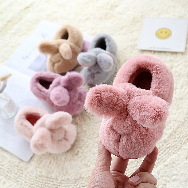 Cute! baby girls bunny Shoes Little Girls cartoon Slipper Home Shoes for Kid keep warm solid winter shoes soft plush shoe lovely