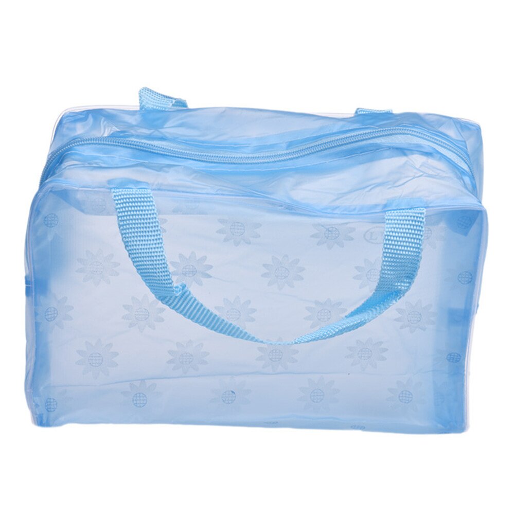 Sac cosmétique imperméable de PVC femmes voyage sac de maquillage d'impression florale transparente maquillage organisateur pochette de rangement de toilette femme: Bleu