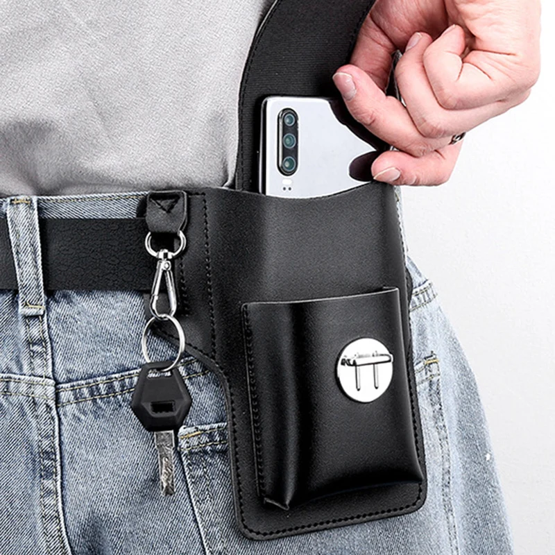Læder herre mavetaske telefontasker mavetaske herre bæltetaske multifunktionel vandtæt mavetaske crossbody-tasker