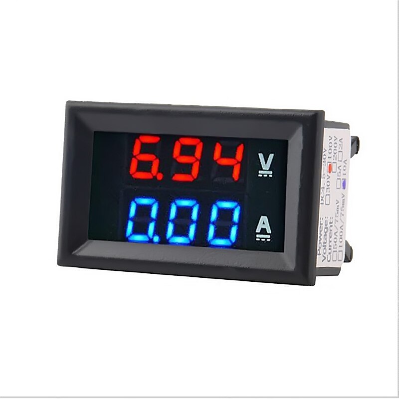 DC Dual Display Panel Meter Volt Amp Meter DC Double Color Blue/Red LED Voltmeter Ammeter DC 0-100V 10A Arriva