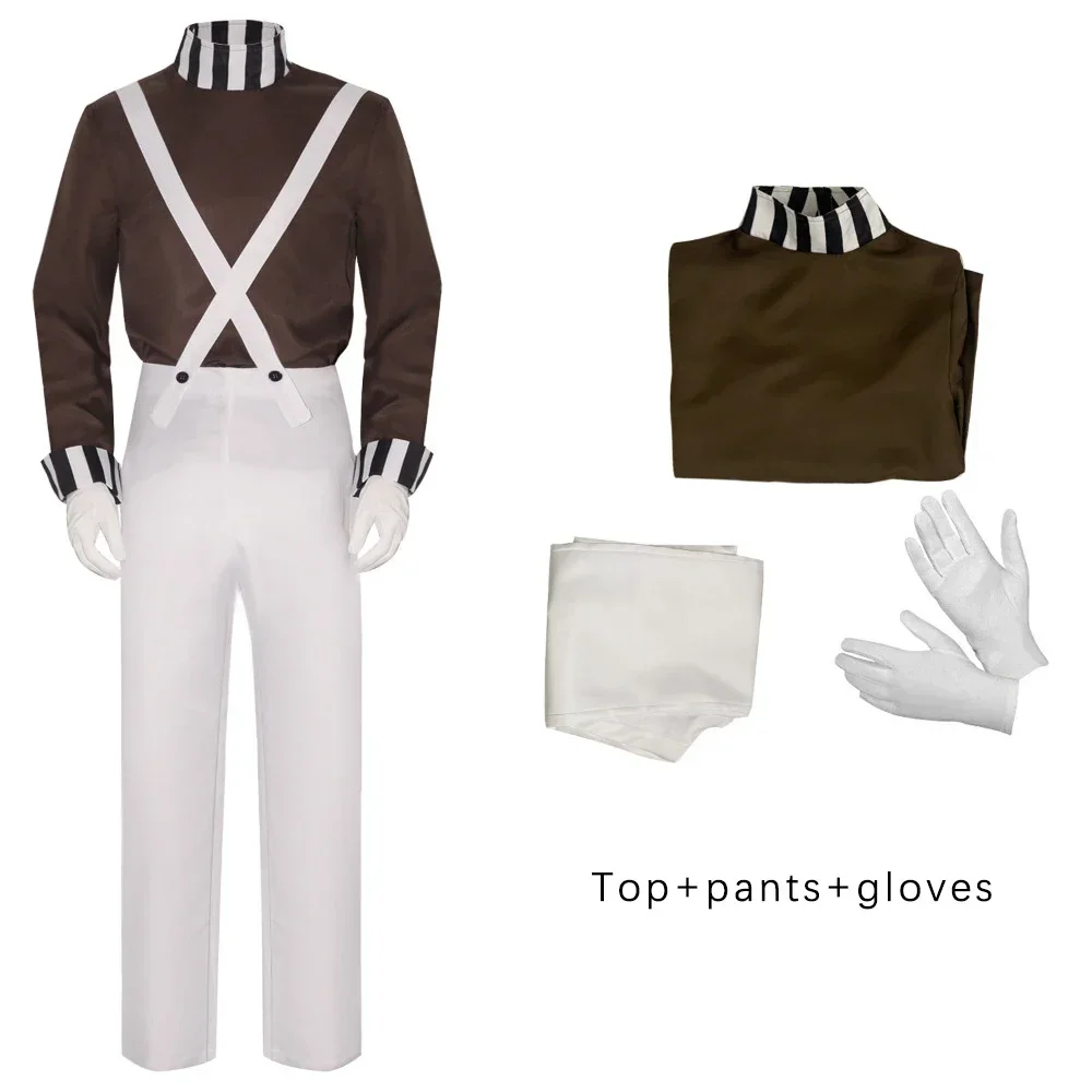 Masculino feminino oompa loompa traje com peruca festa de halloween terno chocolate fábrica trabalhador cosplay roupas para masculino feminino: XXL / Bege