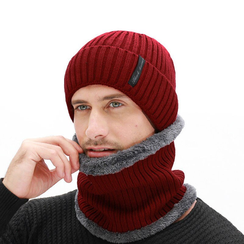 Frauen Mützen Hüte Schal einstellen Winter Hüte Für Männer Frauen Warme Wolle Rippen Gestrickte Kappe Und Schals Anzug Männlich Schwarz motorhaube Skullies: verrotten