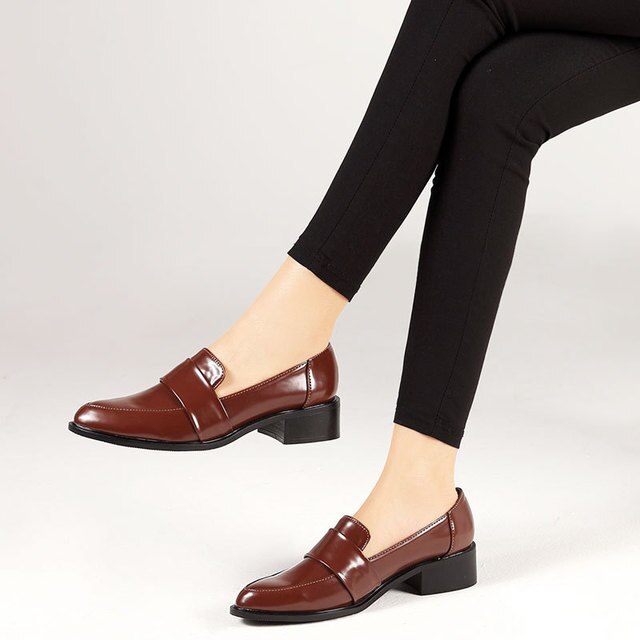 Chaussures oxford pour femmes, mocassins en cuir, style rétro, à enfiler, pour le travail formel,: Marron / 41