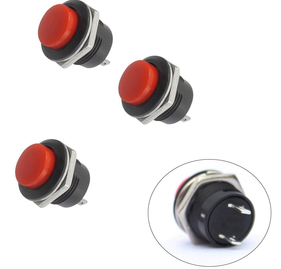 5 Pcs 16Mm Drukknop Spst Red Self Reset Ronde Schakelaar 2 Pins Ronde Knop Switch Ac 3A 250V, ac 6A 125V Schakelaars