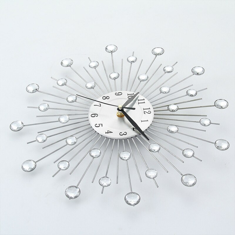 Horloge murale Vintage en métal et cristal, grand format, 33cm, décoration artistique pour la maison, miroir, soleil, argent