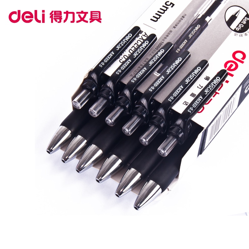 12PCS DELI S01 / S02 Push Gel Pen Black Pen 0.5 / 0.7 MM Signing Pen Red Blue Ink / Box