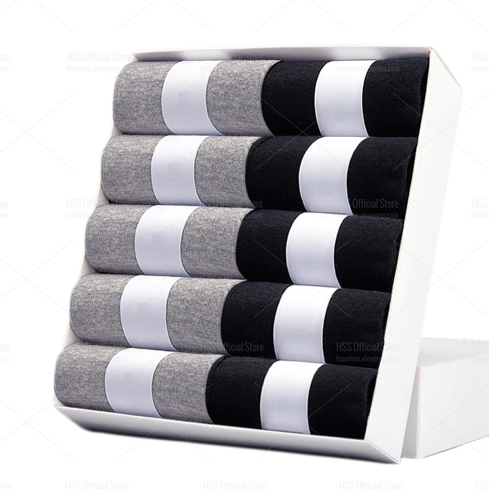 HSS 5/10 paar heren katoenmix sokken zwarte zakelijke herensokken zacht ademend zomer winter voor mannelijke sokken grote maten (6,5-14)