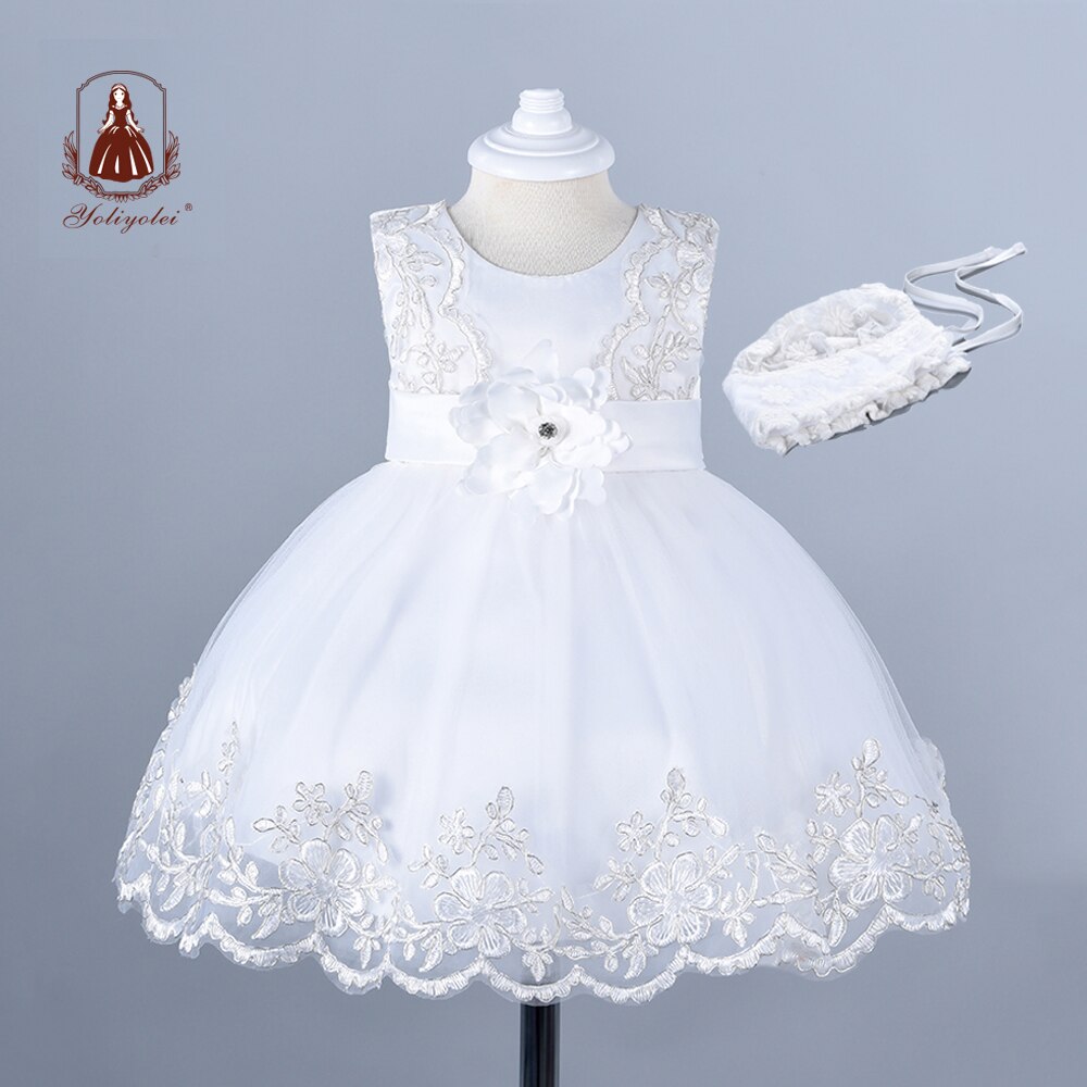 Yoliyolei letnie sukienki robić chrztu dla dzieci z kapelusz z koronką dla dziewczynek sukienka dla księżniczki 1 rok urodziny dla niemowląt noworodka ubrania: 6 m