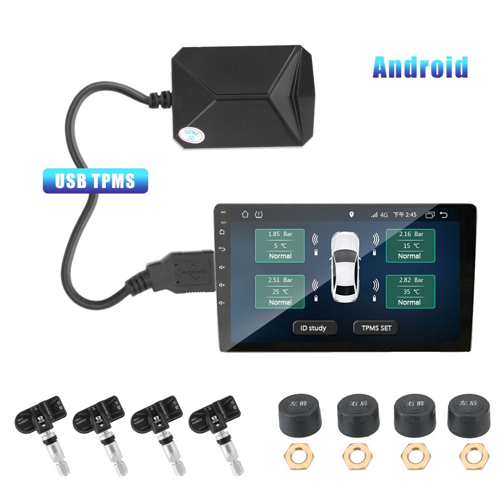 LEEPEE Display Alarm System Android Navigation Car Radio 5V Internal 4 Sensors USB Android TPMS Tire Pressure Monitoring System
