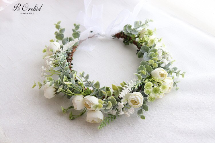 Peorchid konstgjord blomma krona hår vinstockar bröllop hår tillbehör för kvinnor brud krans huvudbonad brud pannband mariage