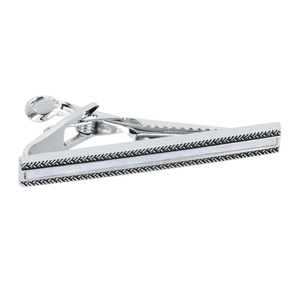 Savoyshi Metal Band Clip Voor Mens Silver Kleur Tie Bar Pin Wit Shell Stropdas Stropdas Sluiting Mannen Sieraden Gratis carving Naam