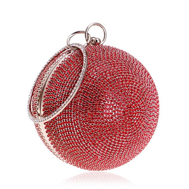 Farverig diamant aften taske rund bold guld kobling pung håndtaske fest bryllup brude kæde messenger taske: Rød