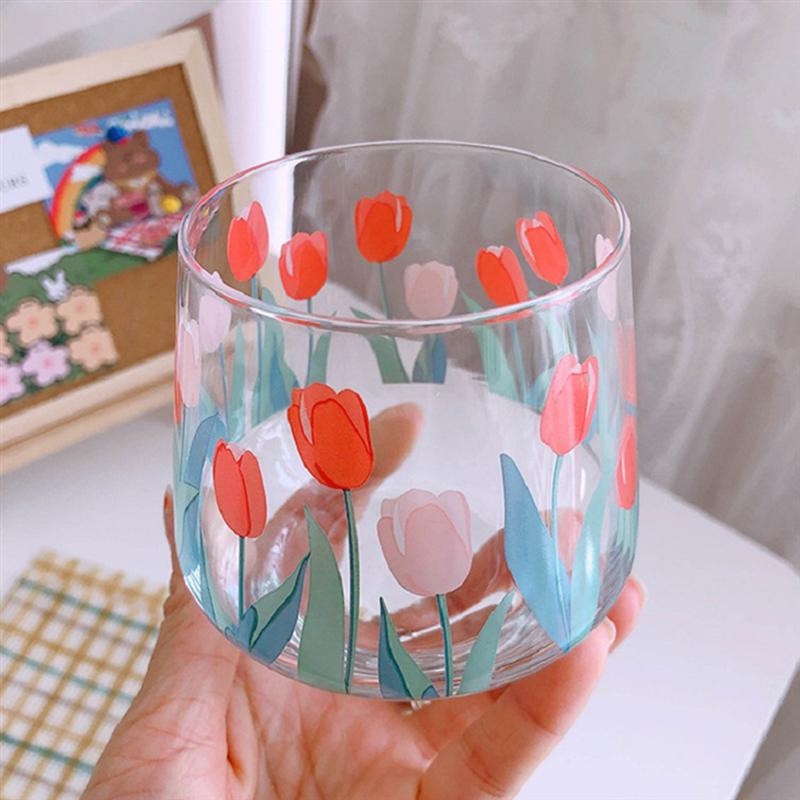1pc tulipan mønster glass tulipan glass kopp tulipan kopp kontor vann kopp hjemme kopp (grønn)