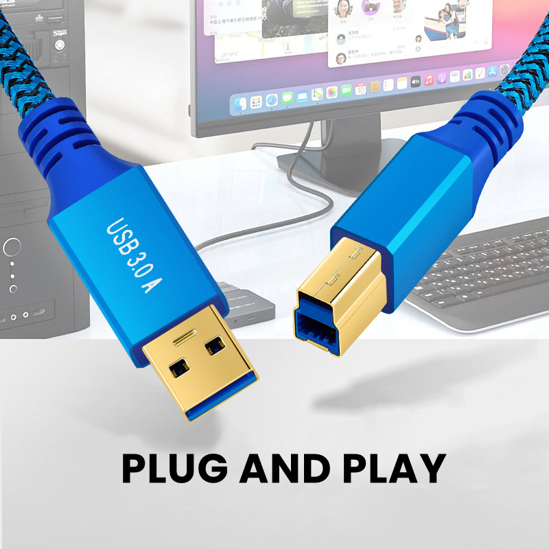 USB 3.0 Data Cable USB-A Male to USB-B Male Type B Nylon Braid Cord for Docking Station External Hard Drivers Scanner Printer