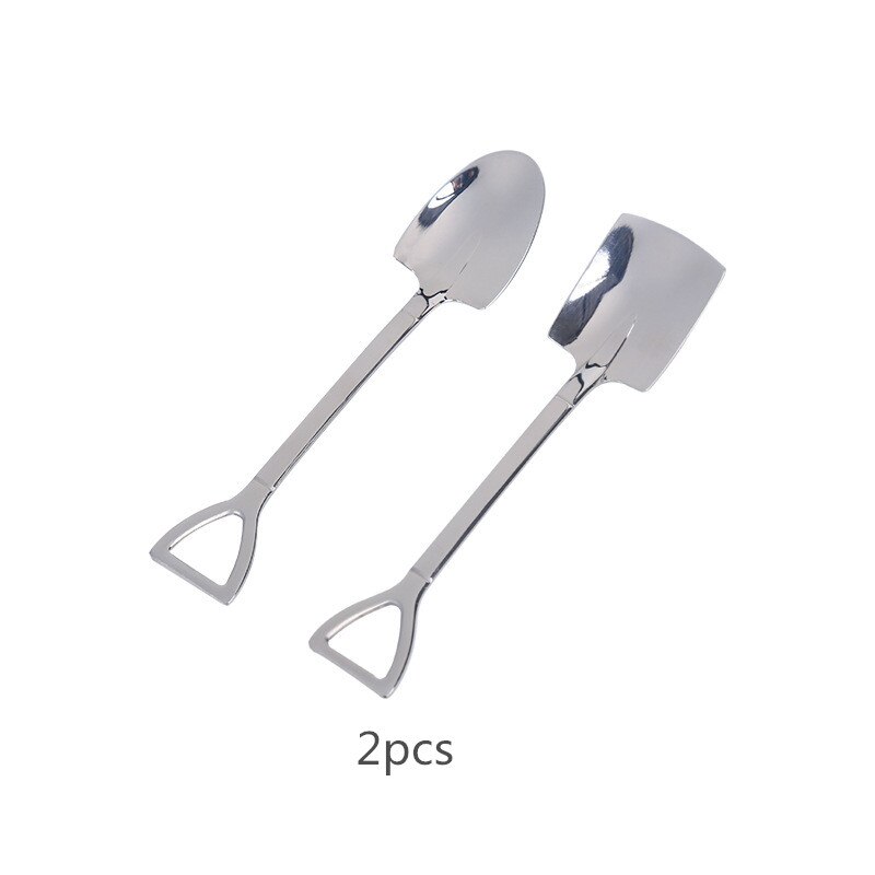 Cuchara de pala de acero inoxidable 304, cuchara pequeña para café, postre, helado, pala de ingeniería, cuchara de sandía: 410  2PCS