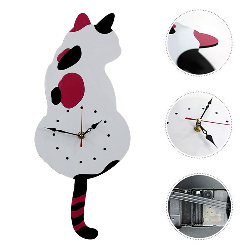 Home Cartoon Animal Wall Clock Cute Wagging Tail Cat Wall Clock Acrylic Clock Home Wall Decoration