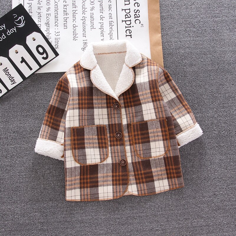 Herbst Winter Jungen warme jacke Plaid Wolle Mantel freundlicher Winter oben revers Plus samt dick windbreaker