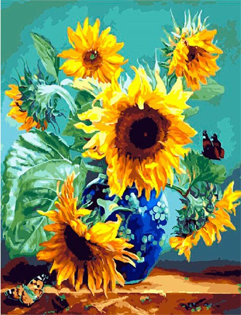 HUACAN DIY Paint By Numbers Sunflowers HandPainted Oil Painting Drawing Kits Canvas Pictures Home Decoration: SZHC660
