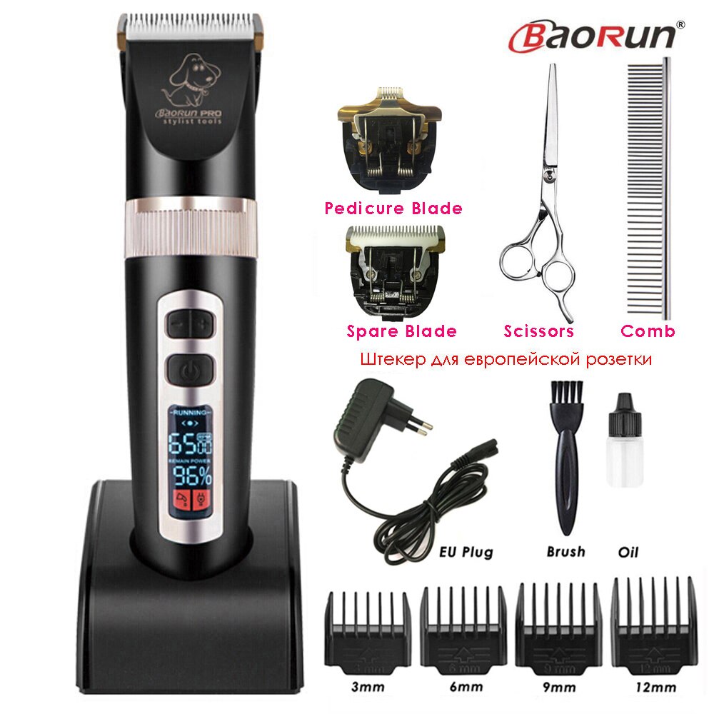 Baorun P9 Haarschneidemaschine Hunde Professionelle LCD Bildschirm Haustier Katze Schermaschinen Elektrische Pflege Trimmer Wiederaufladbare Haarschnitt Maschine Tiere: Schwarz voll Bausatz