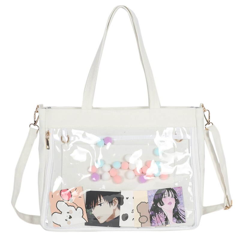 Ita Bag with Insert Double Straps Women Crossbody Kawaii Clear Bag Black Blue Transparent Girls Itabag Shoulder Bags H235: White