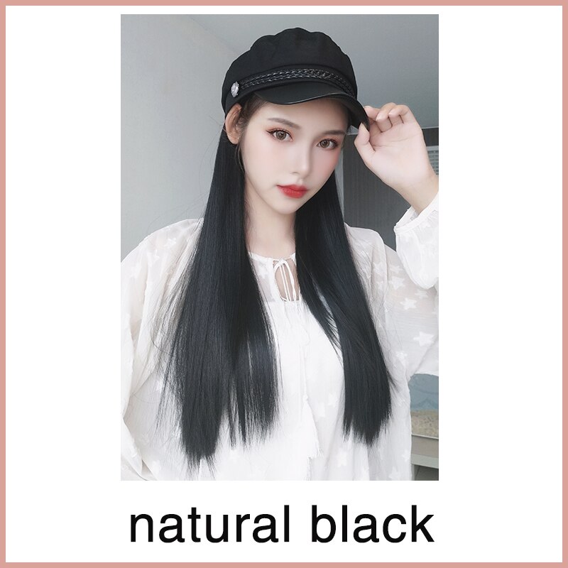 MUMUPI-Peluca de sombrero extensible para mujer, gorro de marinero sintético liso con cabello largo, peluca integrada, extensión de cabello adecuado para: 4/27HL