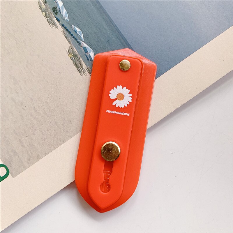 Daisies Flower Push Pull Silicone Candy Color Short Wrist Strap Finger Ring Grip Bracket Phone Holder Universal For iPhone 11: Red