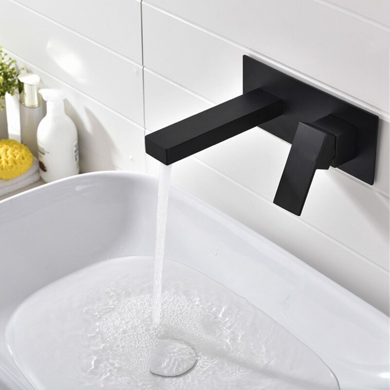 Luxe Zwarte Badkamer Kraan In Muur Wastafel Kraan Wastafel Sink Tap Wall Mounted Koperen Mengkraan Bad Wastafel Kraan Met emb