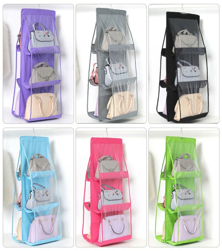 Dobbelt sider hængende opbevaringspose garderobe skab bøjle håndtaske holder arrangør til taske tøj sko