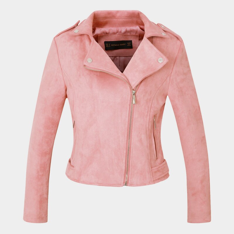 Höst vinter dam vintage faux mjuk mocka jackor dam slim fit matta rockar streetwear: X007 rosa / Xl