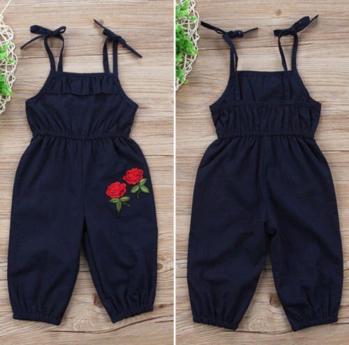 2017 Pagliaccetti Del Bambino di Autunno Fiore Del Ricamo Del Bambino Della Ragazza del Ragazzo Dei Jeans Tuta di Alta Qualità Denim Tuta Infantile Dei Vestiti Del Bambino