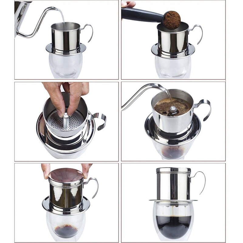 Stainless Steel Vietnamese Coffee Pot Teapot Portable Reusable Office Home Kitchen Tea Set Coffee Utensil Brewing Pot