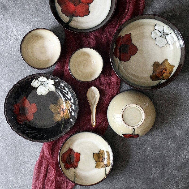 Japanese and Korean ceramic tableware set fish plate soup bowl noodle bowl rice bowl home plate deep plate dinner plate