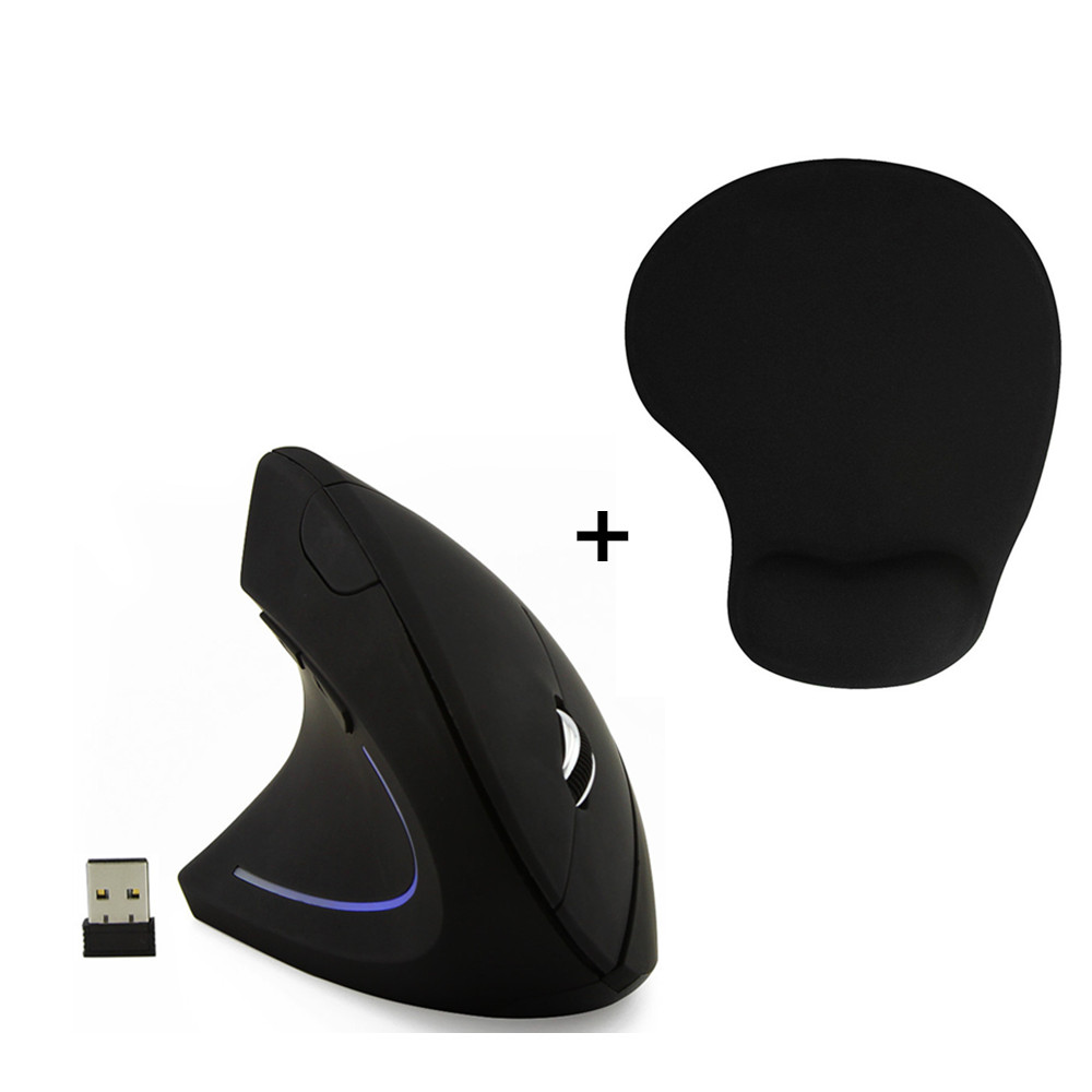 Ergonomische, kabellose, vertikale linkshänder-gaming-maus mit 5d usb-anschlüssen, optischem sensor und mauspad für laptops und pcs: Maus und mauspad