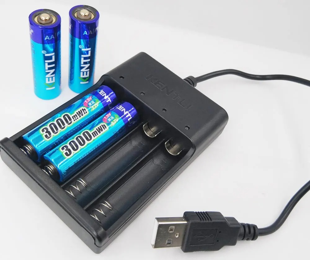 KENTLI 1,5 V 3000 mWh Lithium-Li-Ionen-AA-AA-Akku + 4-Kanal-Polymer-Lithium-Li-Ionen-Akku, Ladegerät
