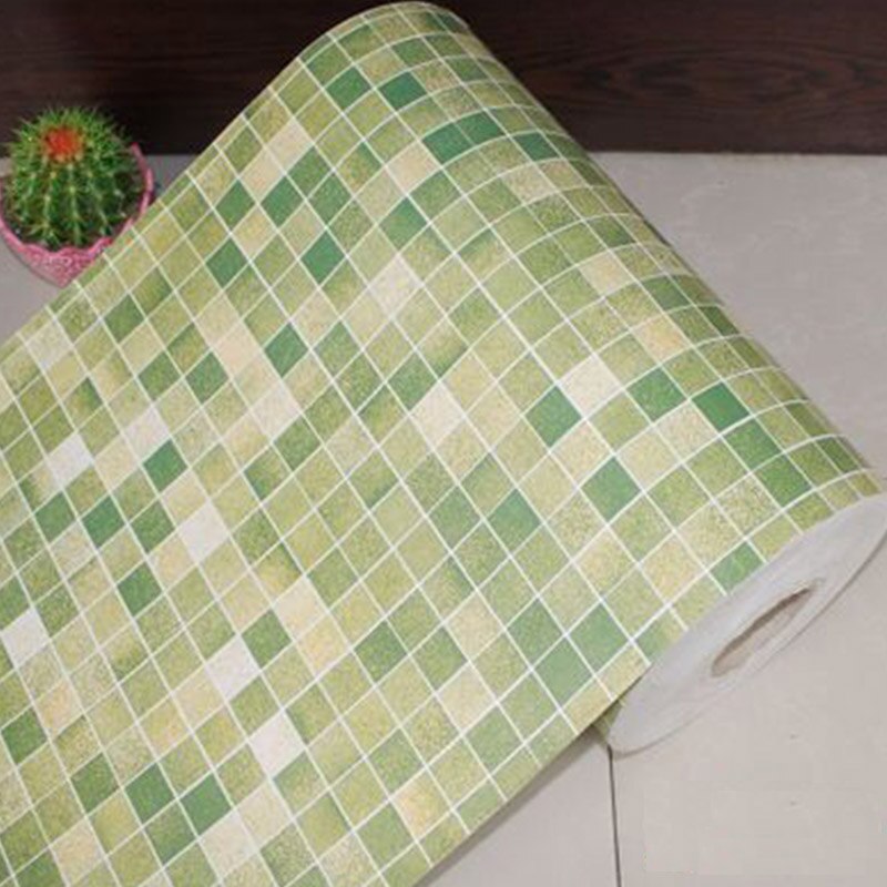 Mosaïque vinyle auto-adhésif papier peint rouleau toilettes salle de bain carrelage noir blanc décalcomanies cuisine étanche à l'huile PVC autocollant mural: Green Mosaic / 45cm X 10m