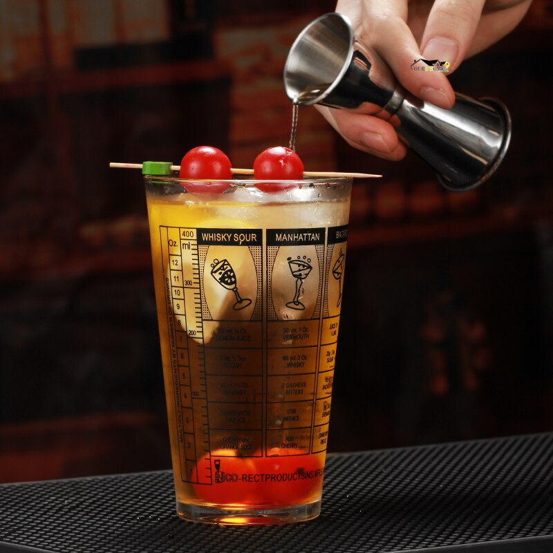 400Ml Glas Shaker Met Graden Schaal Rvs Cocktail Boston Bar Shaker Bar Mengen Glas Cup Met Mark