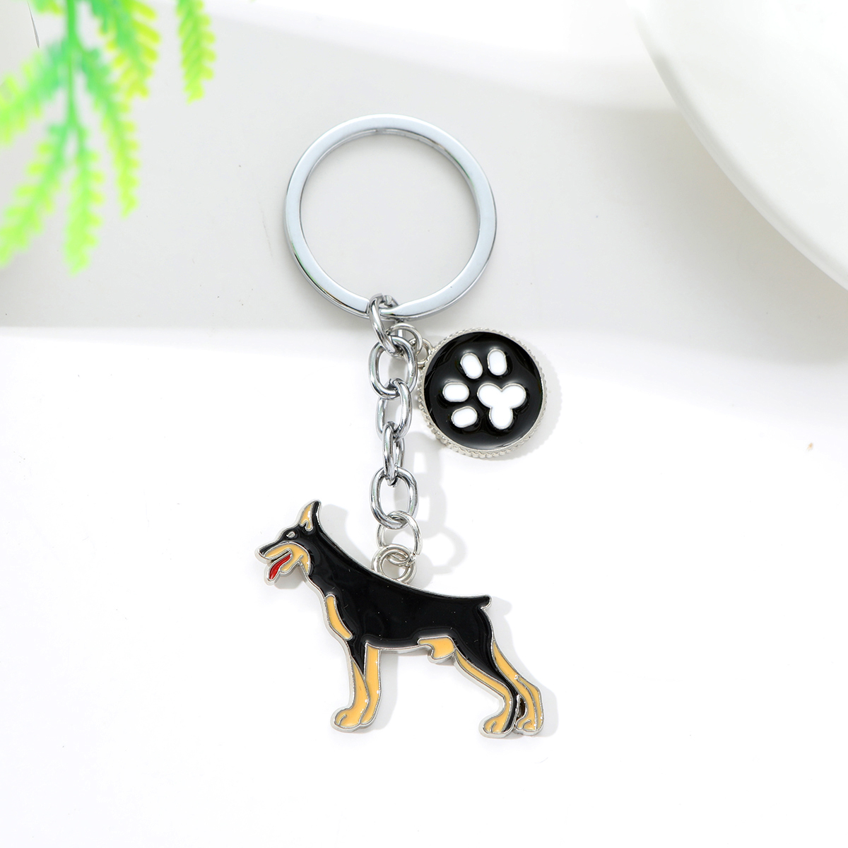 Pet German shepherd dog Keychain Dog Pendant Animal Bell Enamel Keyring Women Bag Jewelry Girls: Silver